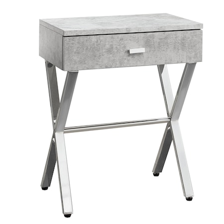 Homeroots 22.25 in. Grey Cement Particle Board & Chrome Metal Accent Table 333132